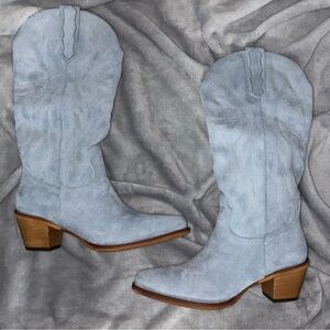 Women's Blue Suede Western Boots